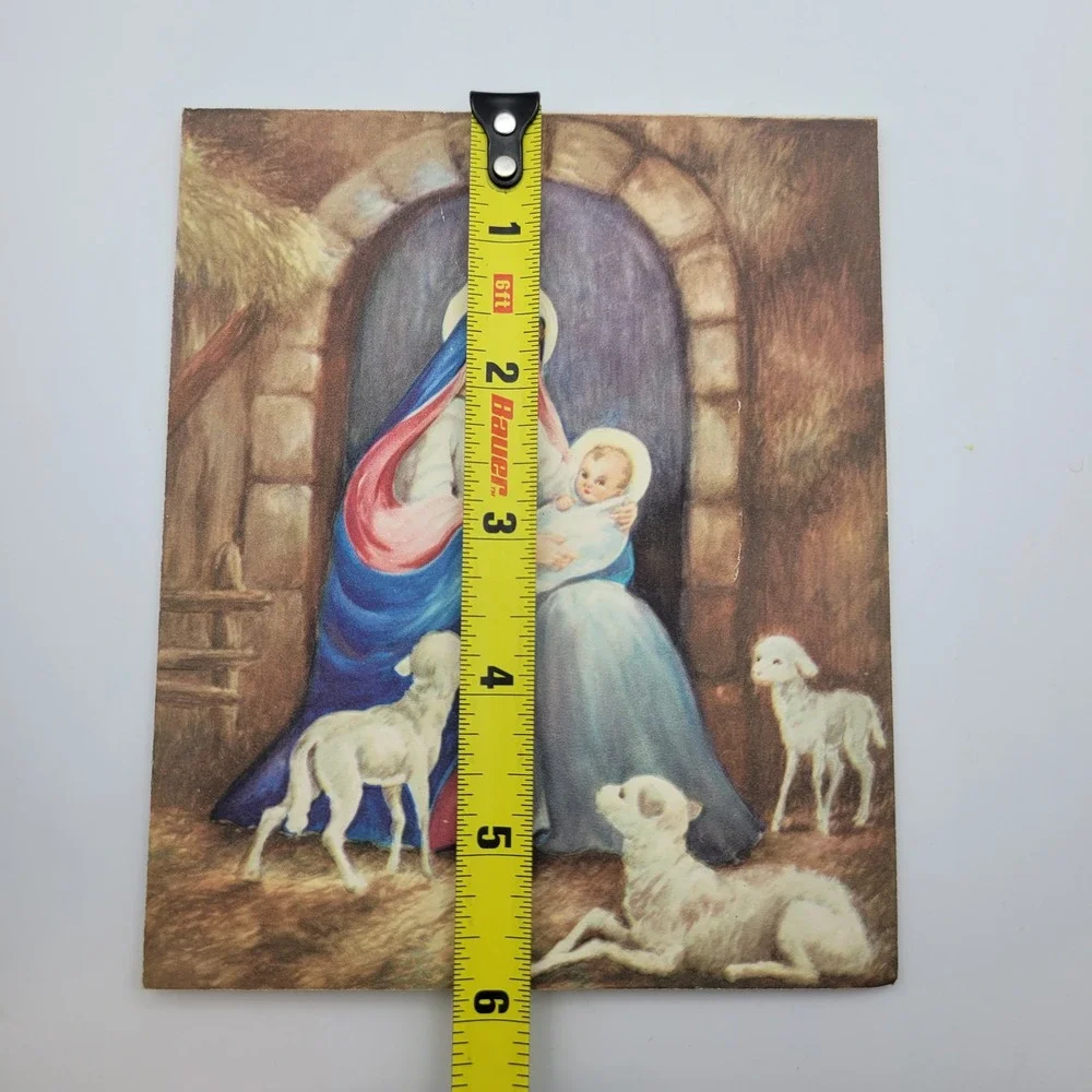 Vintage Mary‎ Jesus Lambs Christmas Card Unused Religious Art Frameworthy